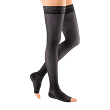 mediven sheer & soft 20-30 mmHg thigh lace topband standard open toe ebony size VII