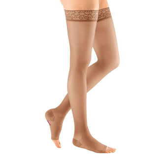 mediven sheer & soft 20-30 mmHg thigh lace topband standard open toe natural size VII