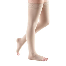 mediven comfort 15-20 mmHg thigh lace topband petite open toe sandstone size VII